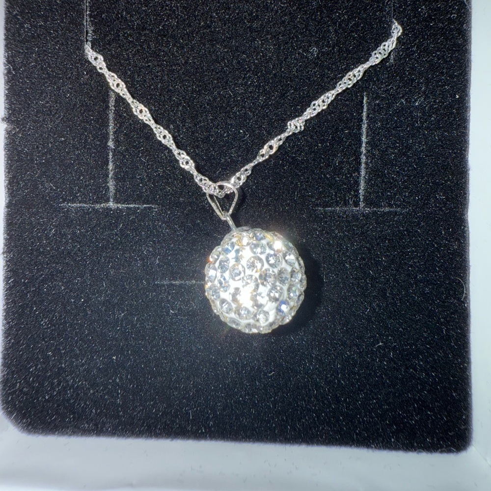 Crystalline Azuria Women 925 Sterling Silver White Crystals Disco Ball necklace